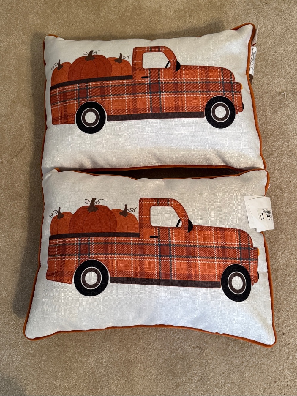 NWT Set of 2 Plaid Pumpkin Truck Accent Pillow - Orange